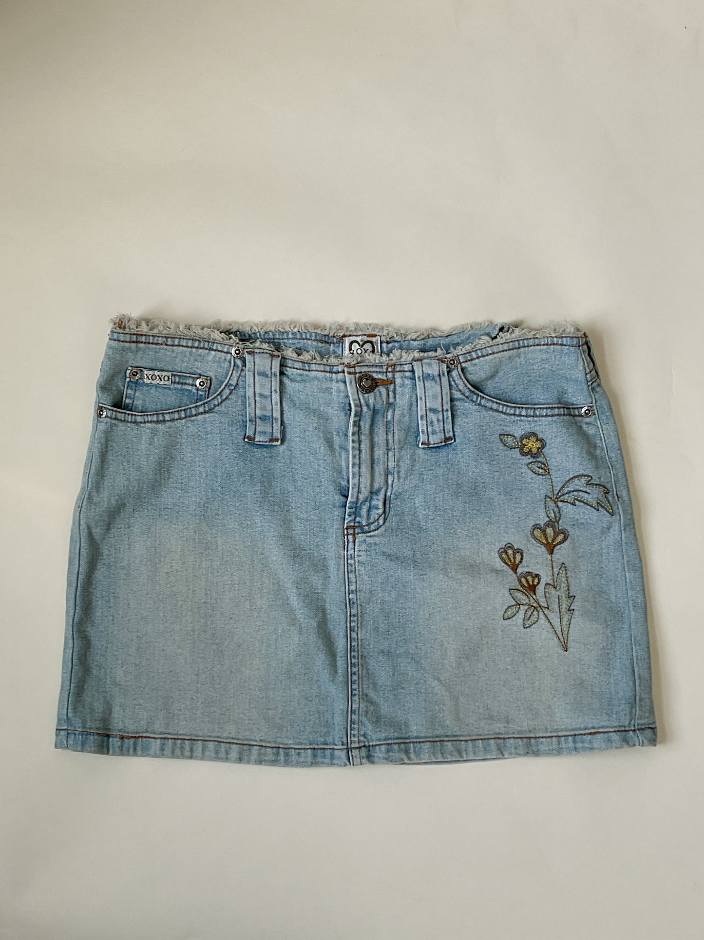 XOXO Floral Detail Mini Denim Skirt