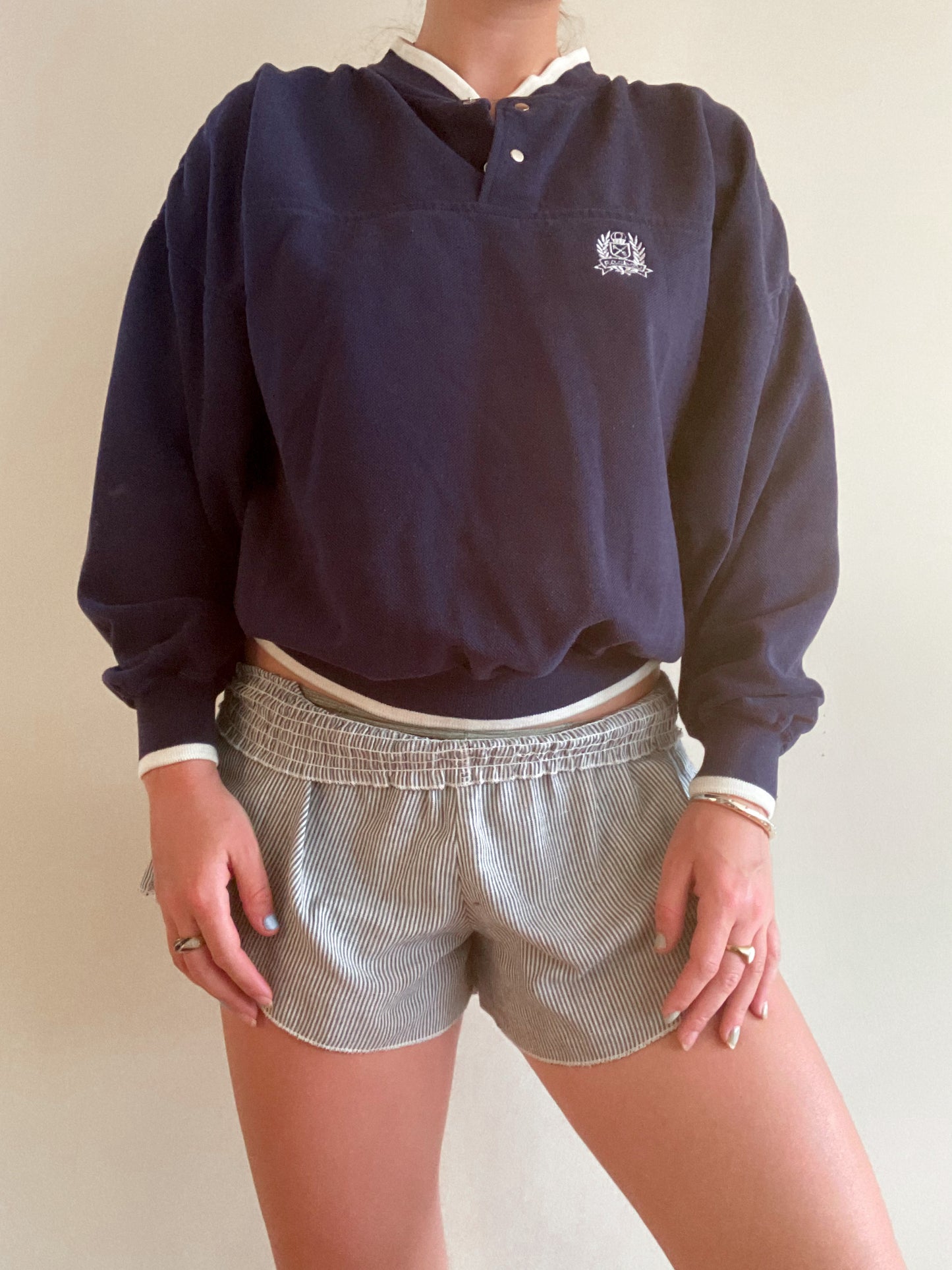 Vintage Navy and Crest Pullover