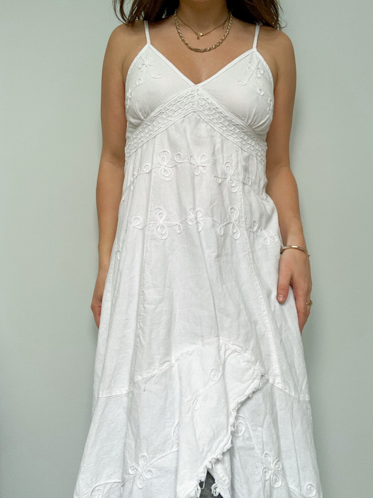 Vintage White Textured Rag Dress