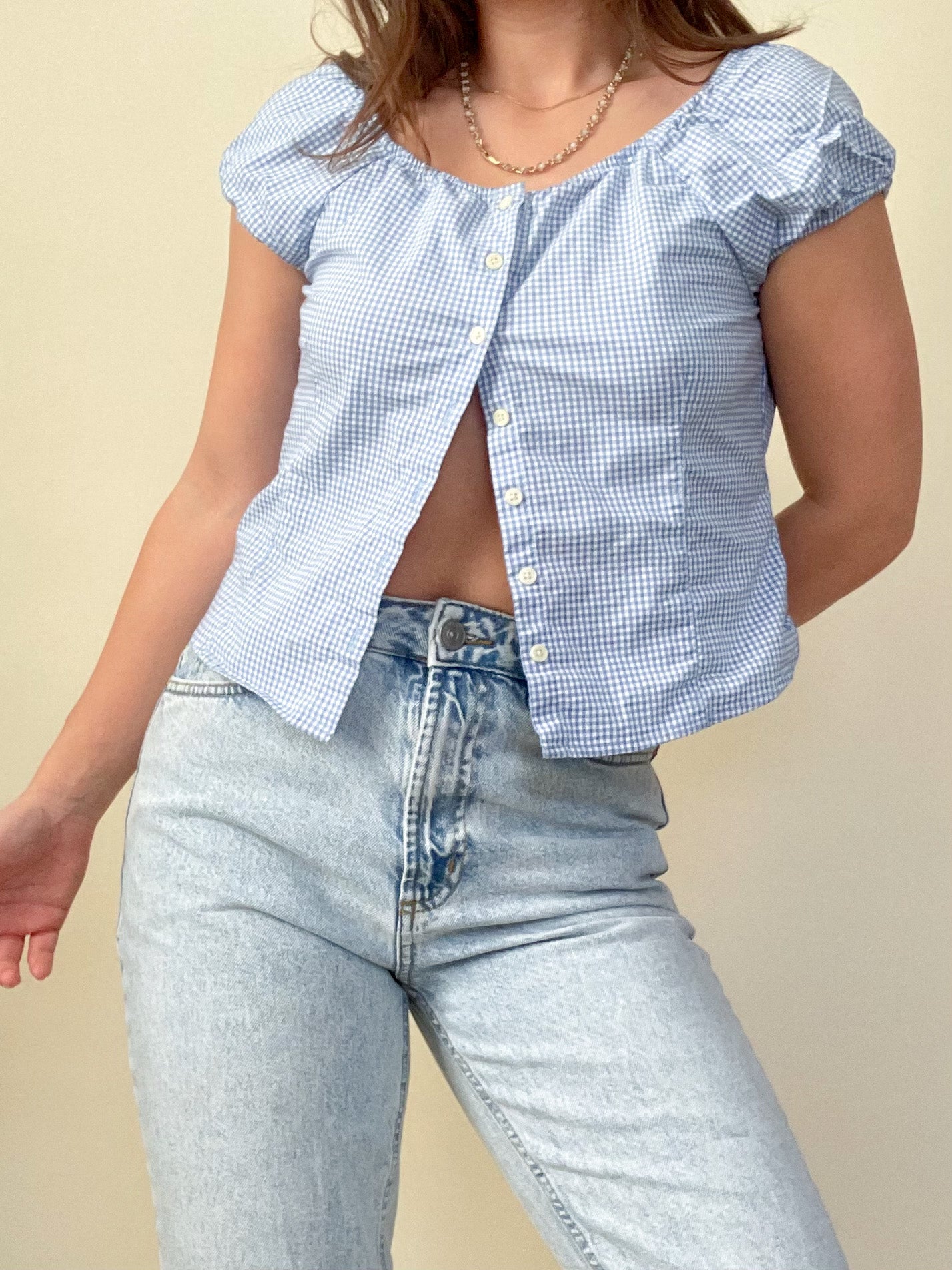 Vintage Gingham Button top