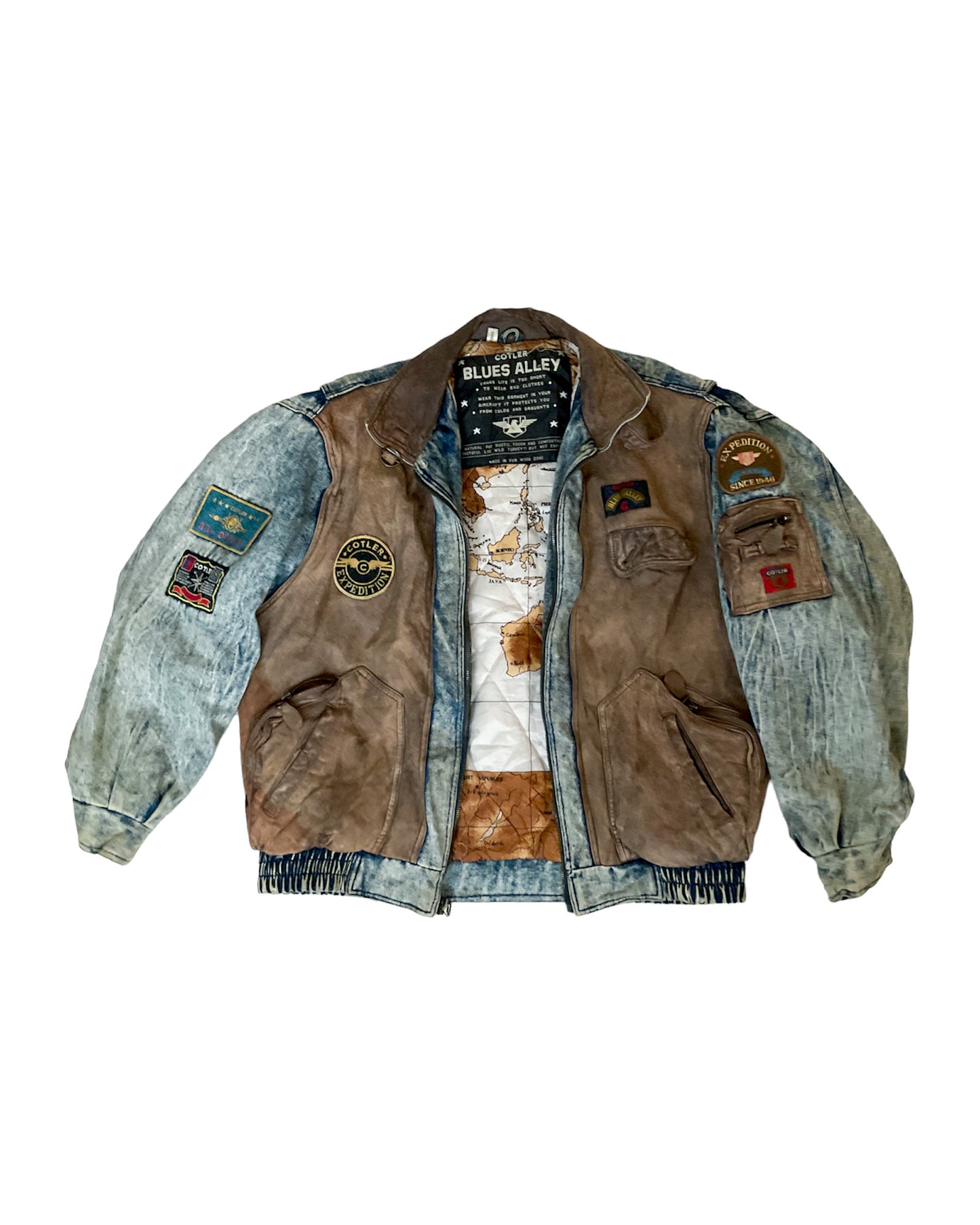 Vintage Road trip Denim and Leather Patch Jacket