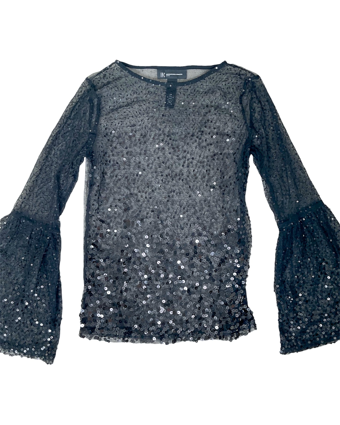 I.N.C Mesh Sparkly Bell Sleeve Top